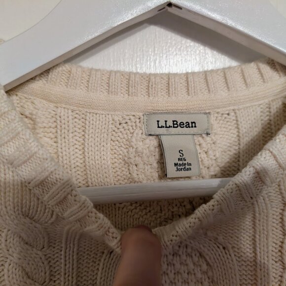 L.L. Bean Womens Double L Cable Knit Crewneck Sweater Bone Small NWOT - Picture 4 of 8